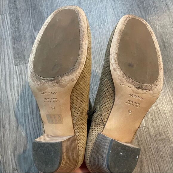 AQUATALIA Tan Perforated Suede Leather Buckle Ankle Boots - Picture 3 of 8